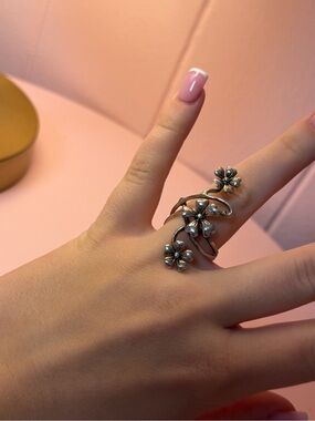 Floral Sterling-Style Silver Stackable Ring - Pink